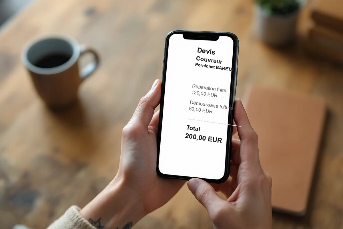 Devis couvreur à Pornichet détaillé et transparent affiché sur smartphone